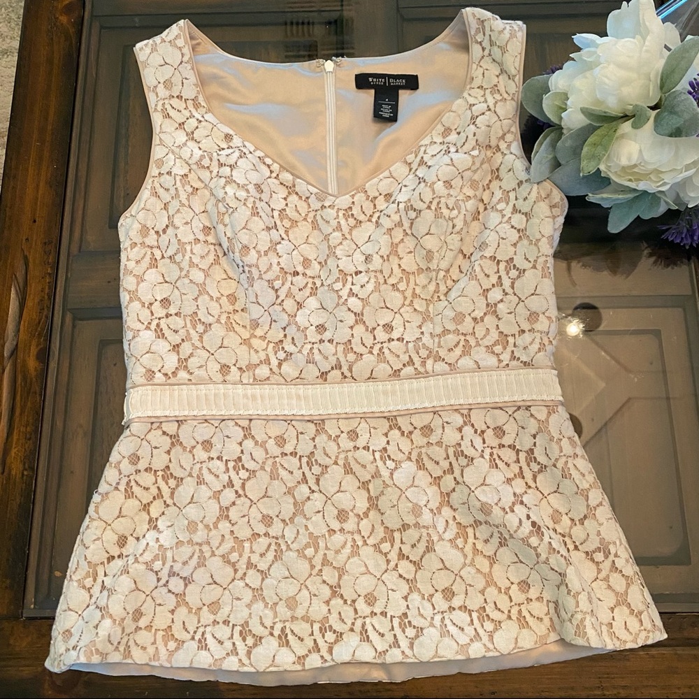 White House Black Market Lace Ivory Top Size 4